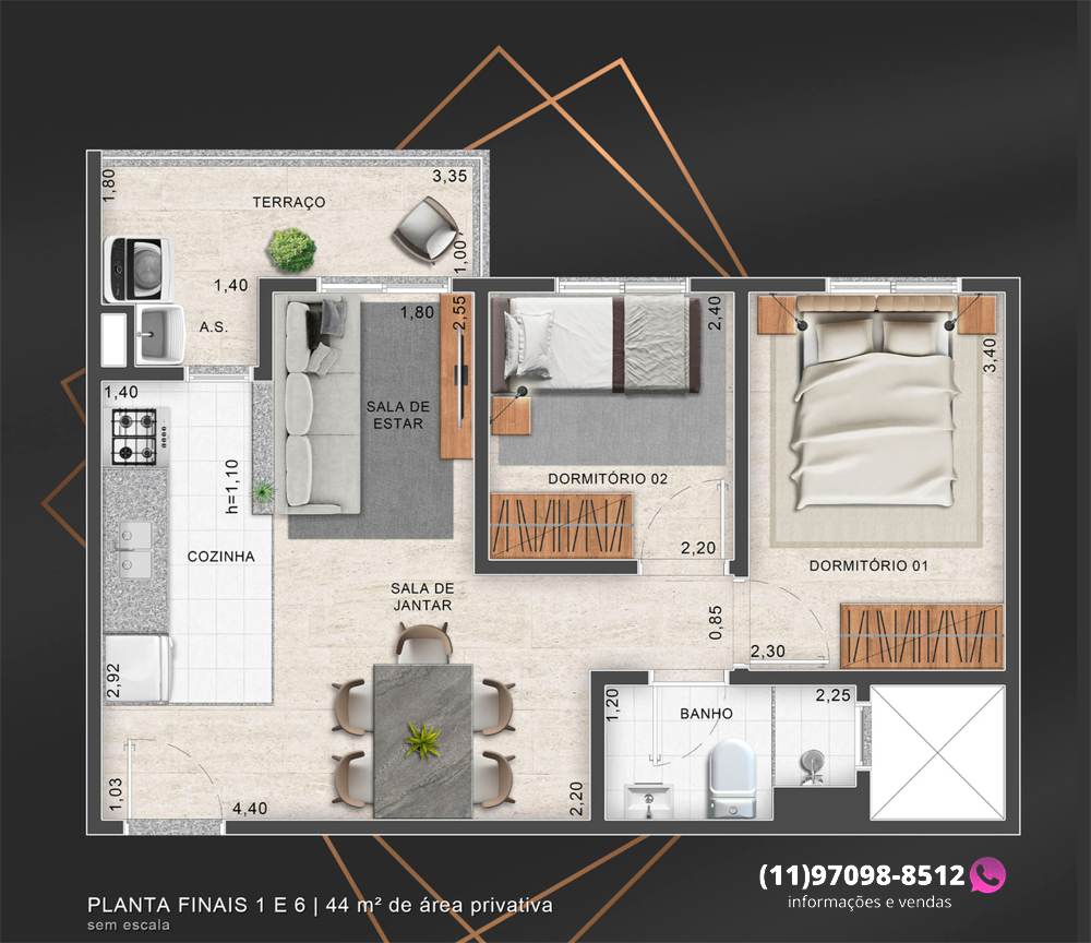 Planta 2 Dormitórios - Opção 2