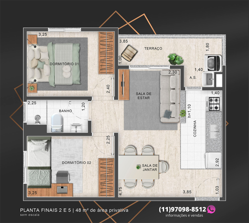 Planta 3 Dormitórios - Opção 2
